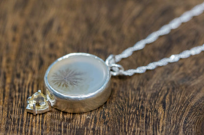 Dendritic agate and citrine silver pendant