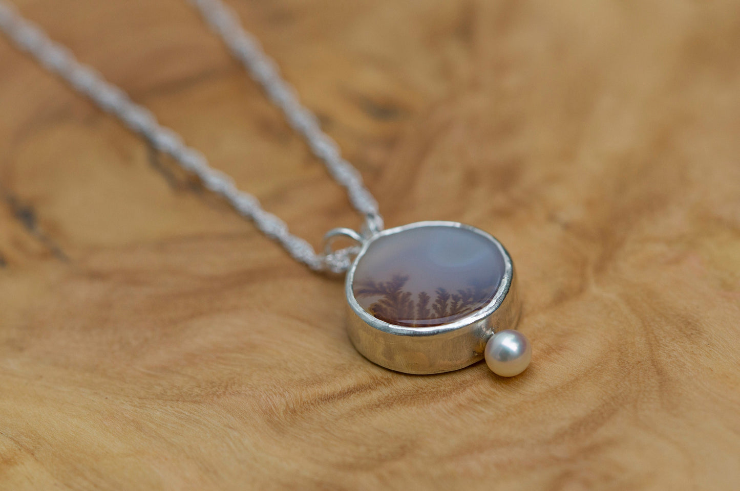 Dendritic agate sterling silver pendant