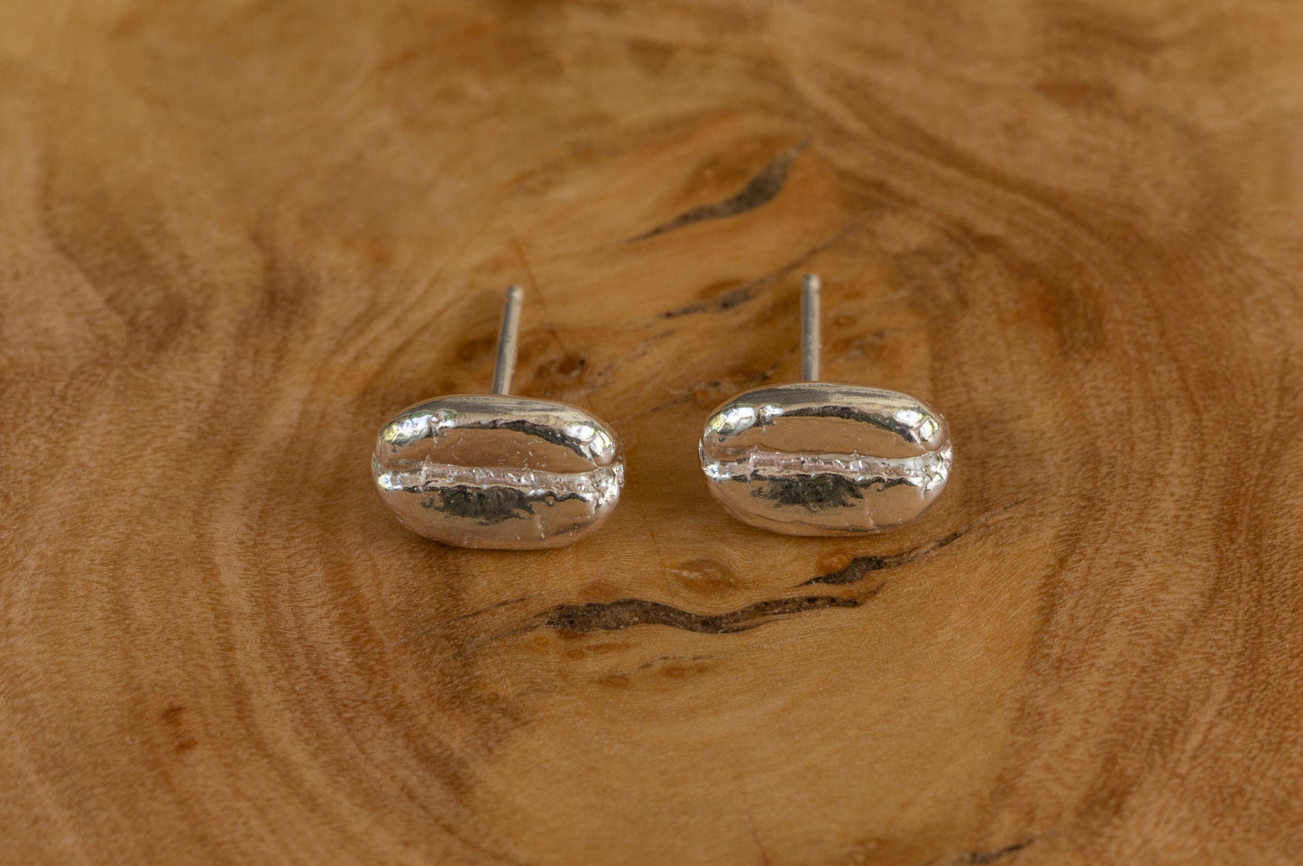 coffee bean sterling silver ear studs