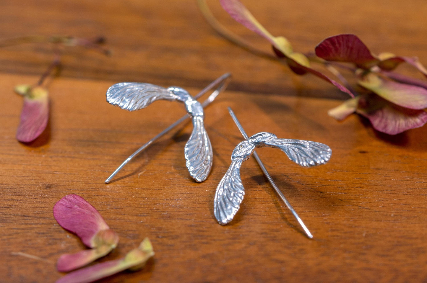 Maple seed sterling silver earrings