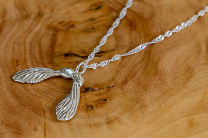 Maple seed sterling silver necklace