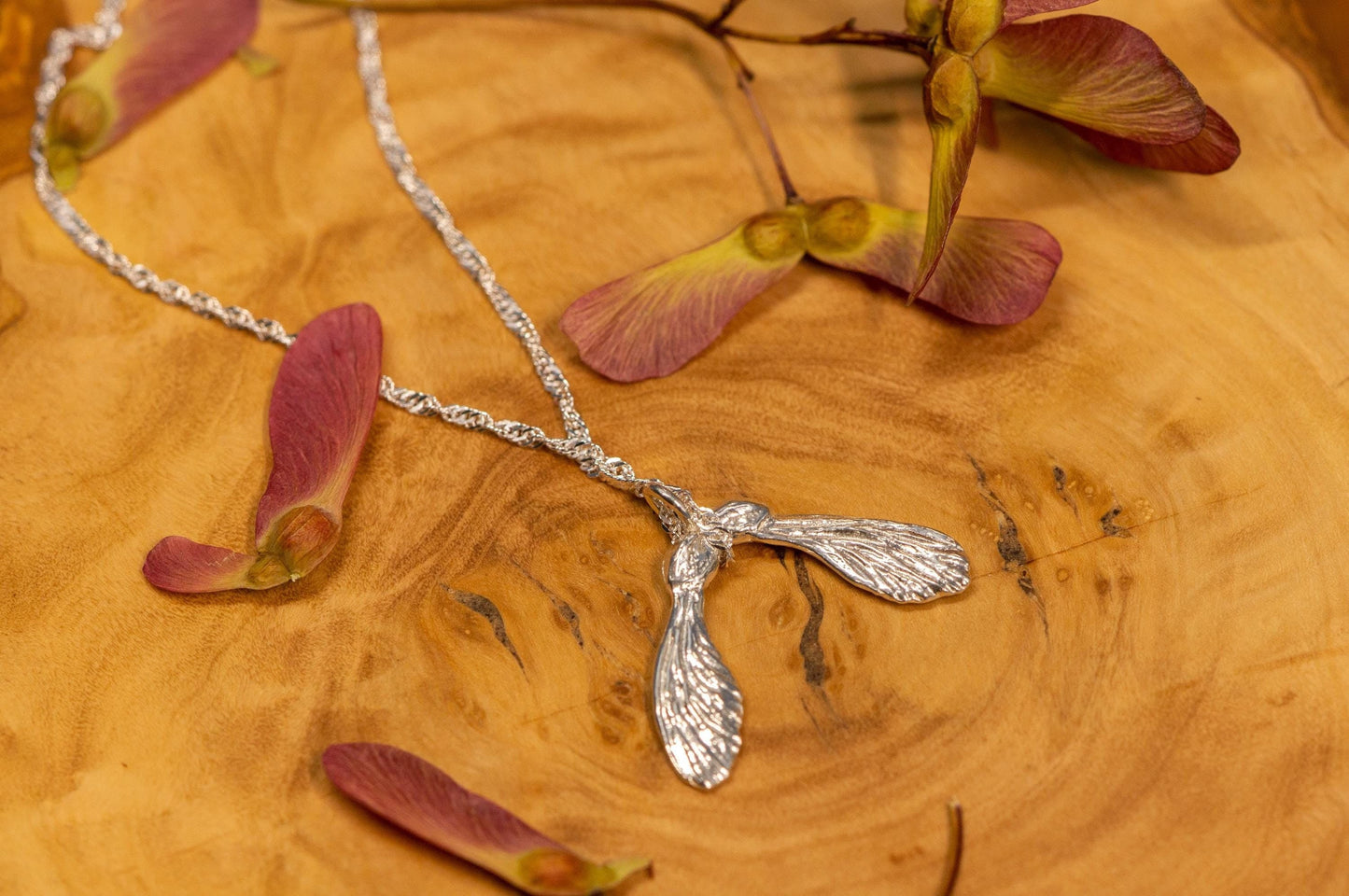 Maple seed sterling silver necklace