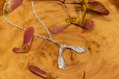 Maple seed sterling silver necklace