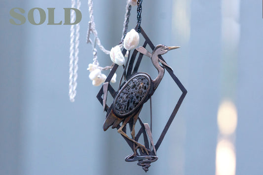 Blue heron brooch and necklace