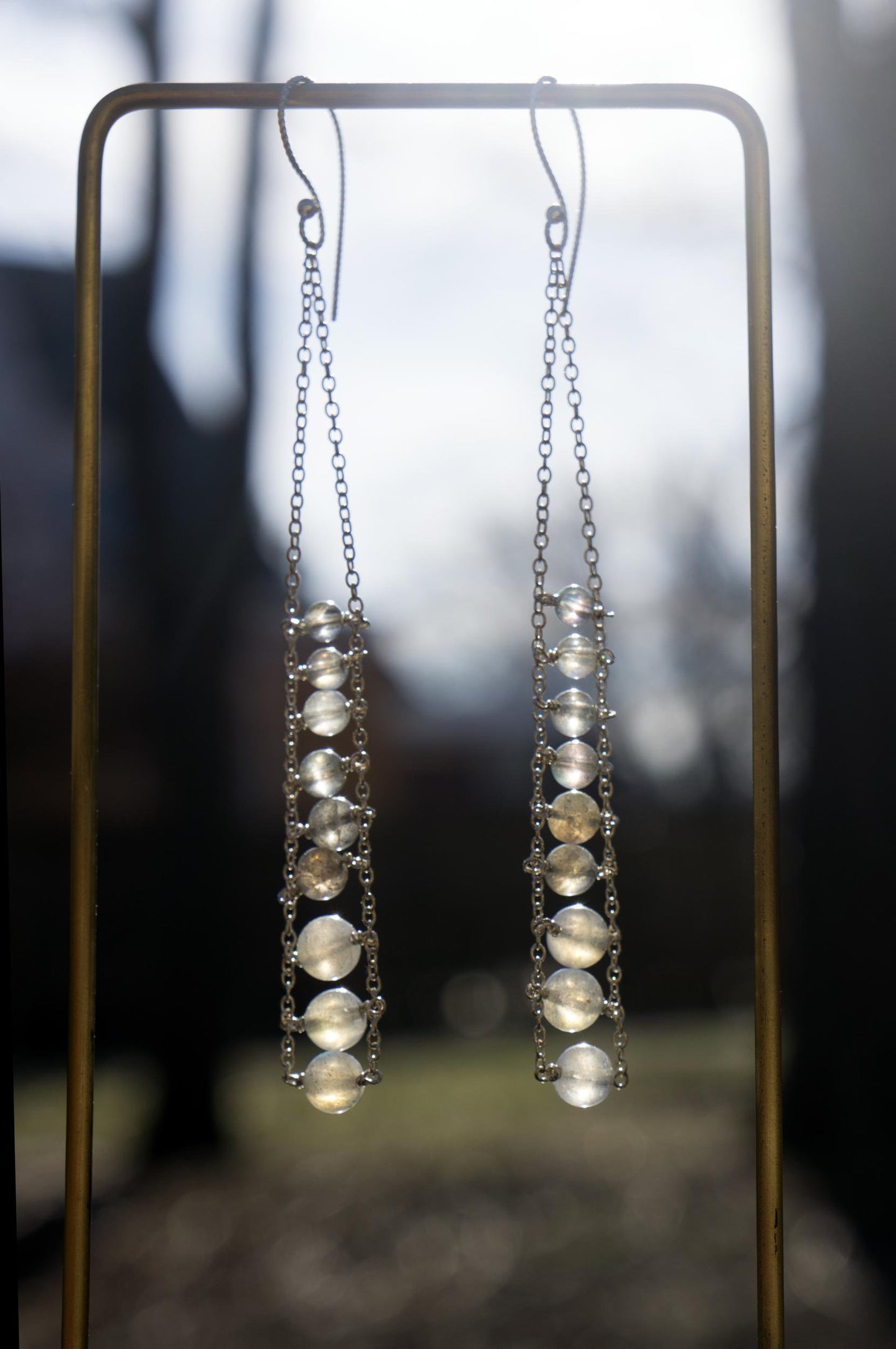 Blue flash labradorite ladder earrings