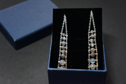 Blue flash labradorite ladder earrings