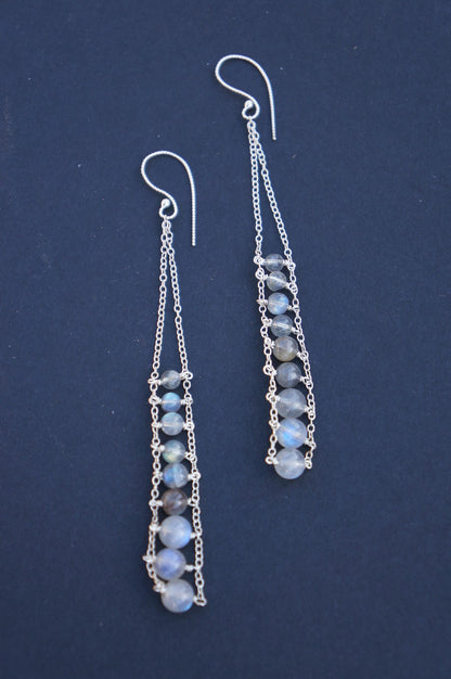 Long labradorite ladder earrings