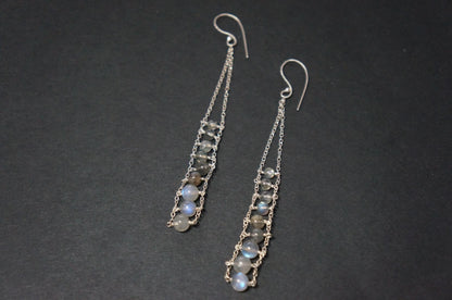 Blue flash labradorite ladder earrings