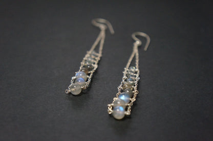 Blue flash labradorite ladder earrings