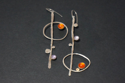Treble clef asymmetry sterling silver earrings