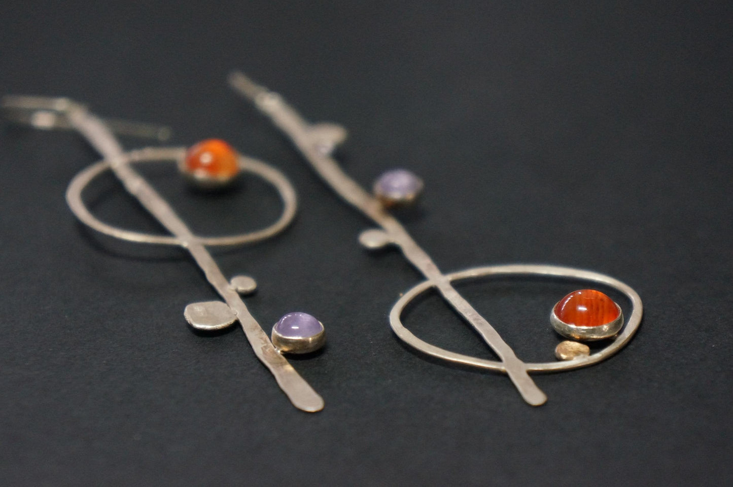 Treble clef asymmetry sterling silver earrings