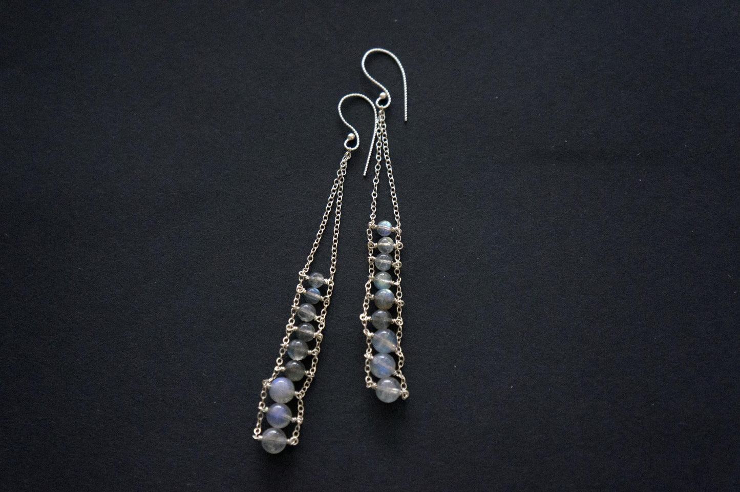 Blue flash labradorite ladder earrings