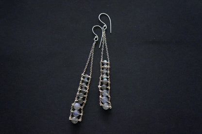 Blue flash labradorite ladder earrings