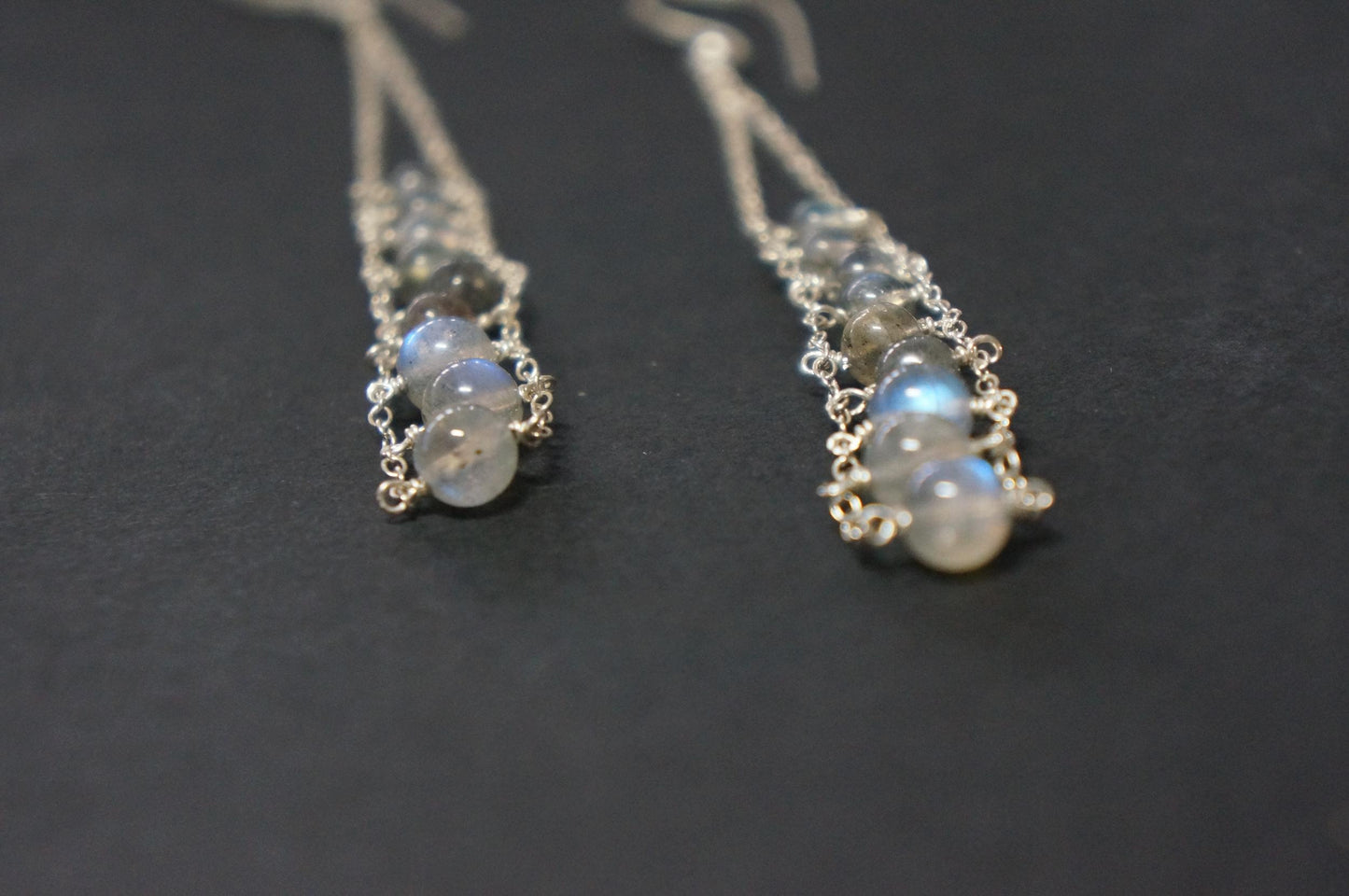 Blue flash labradorite ladder earrings