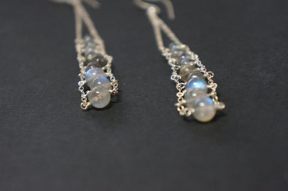 Blue flash labradorite ladder earrings