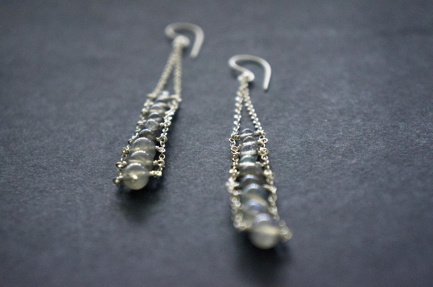 Blue flash labradorite ladder earrings