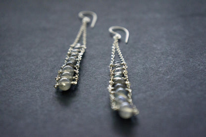 Blue flash labradorite ladder earrings