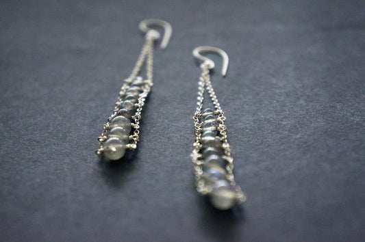 Blue flash labradorite ladder earrings