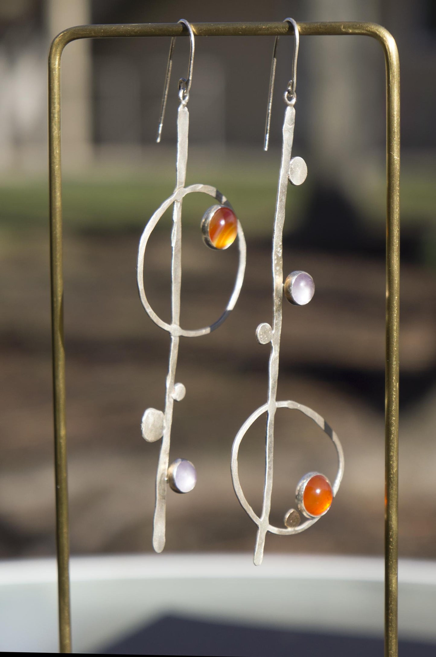 Treble clef asymmetry sterling silver earrings