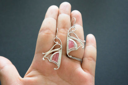 Pink rhodochrosite butterfly earrings