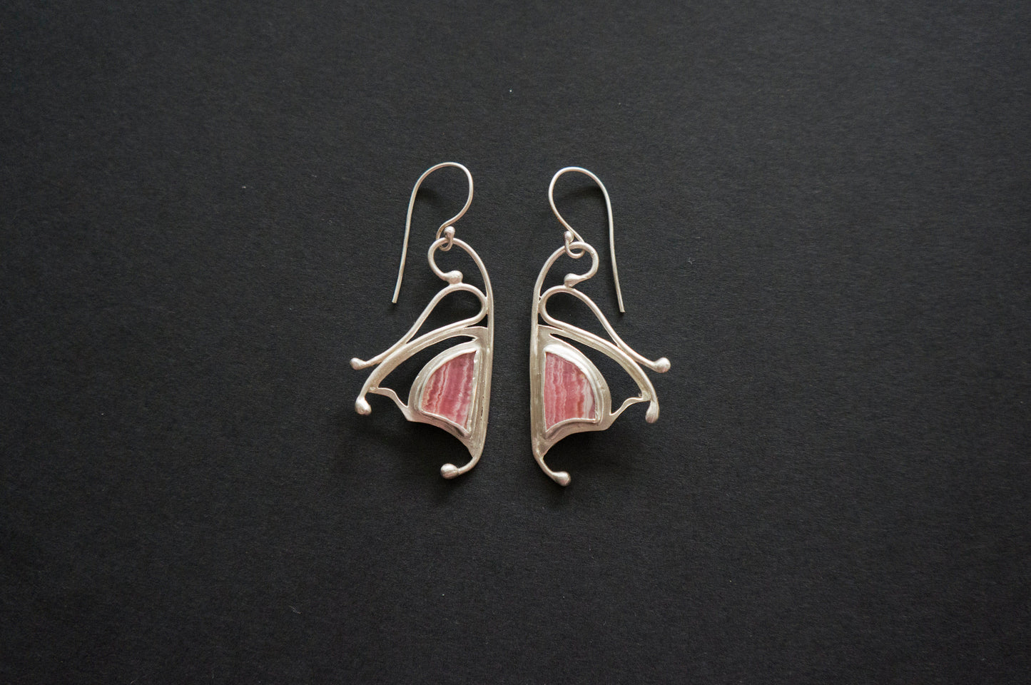 Pink rhodochrosite butterfly earrings