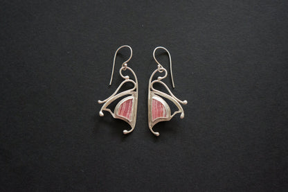 Pink rhodochrosite butterfly earrings