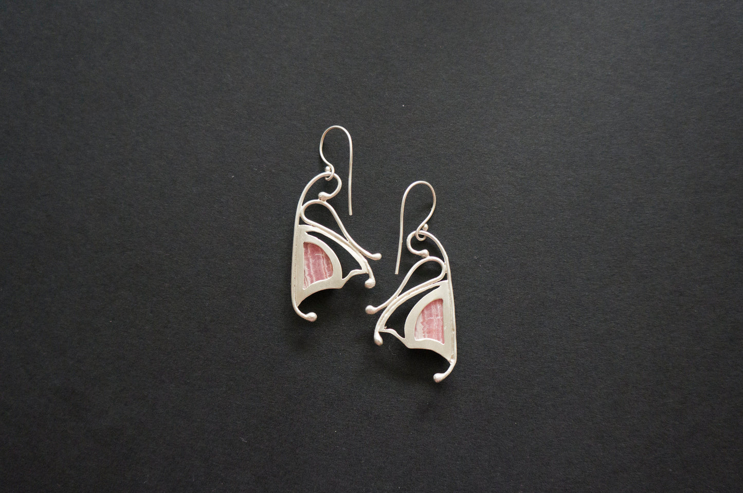 Pink rhodochrosite butterfly earrings