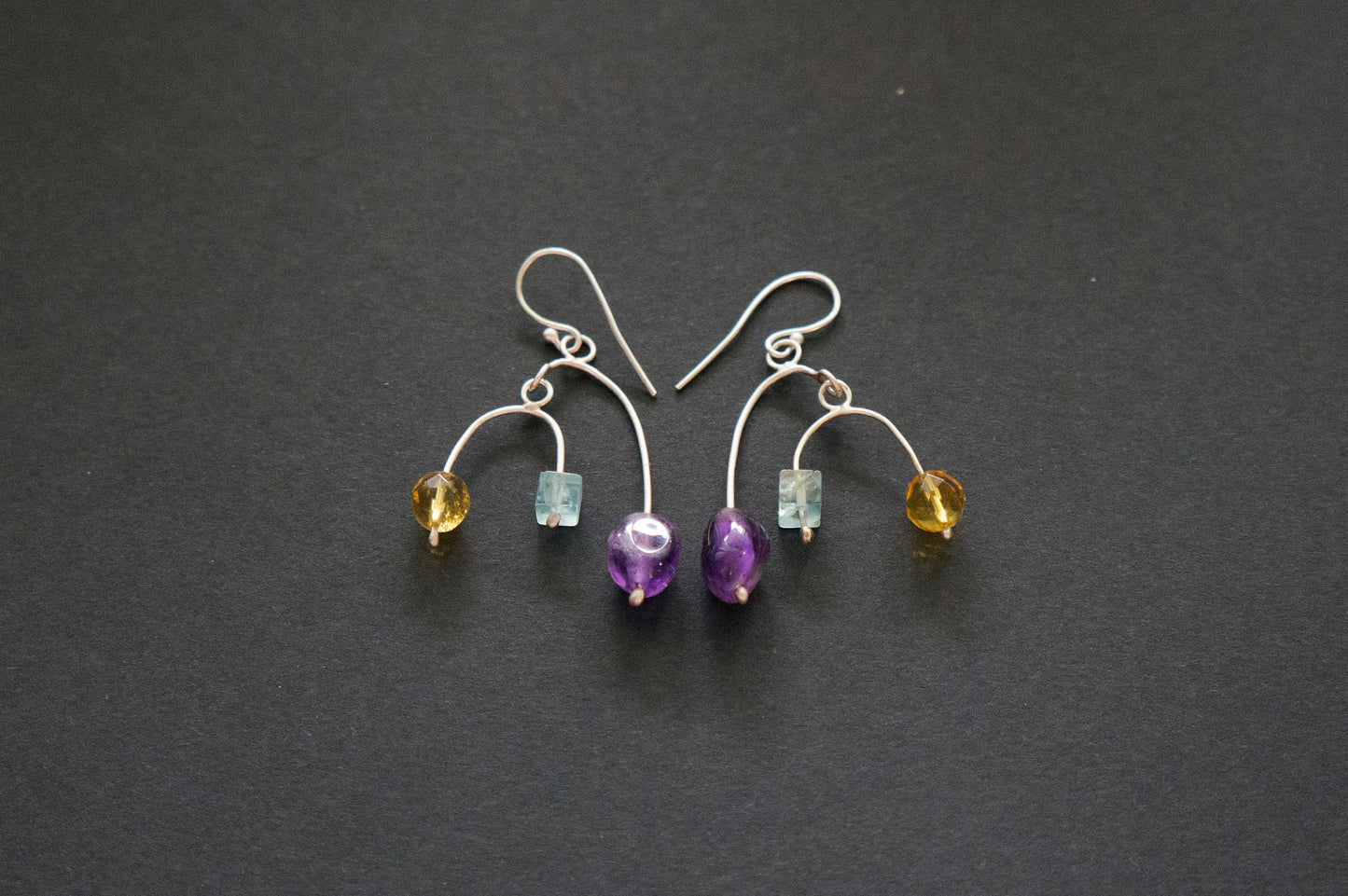 Multi gemstone silver mobile earrings