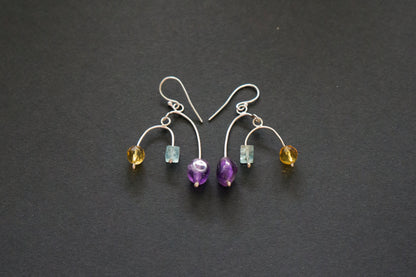 Multi gemstone silver mobile earrings