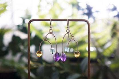 Multi gemstone silver mobile earrings