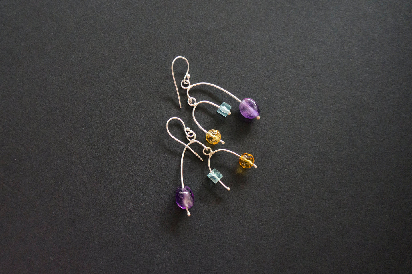 Multi gemstone silver mobile earrings