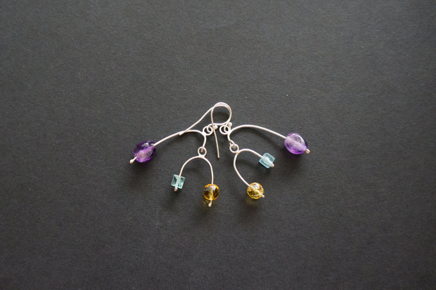 Multi gemstone silver mobile earrings