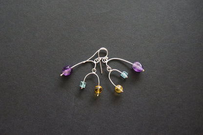Multi gemstone silver mobile earrings
