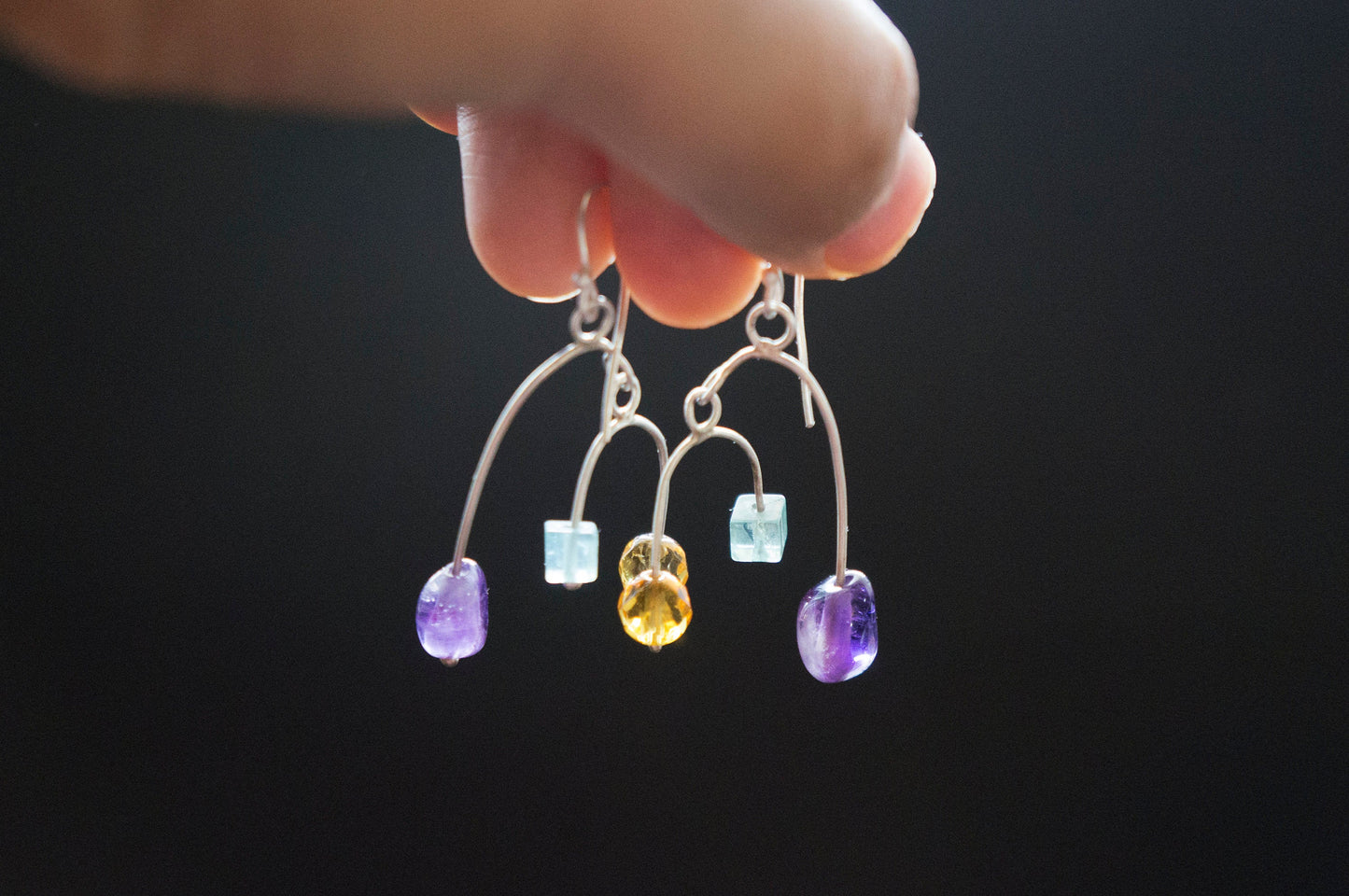 Multi gemstone silver mobile earrings