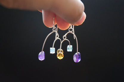 Multi gemstone silver mobile earrings