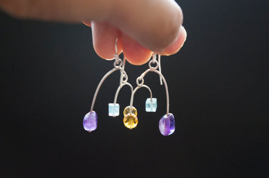 Multi gemstone silver mobile earrings