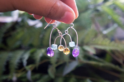 Multi gemstone silver mobile earrings
