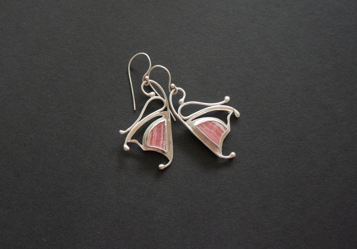 Pink rhodochrosite butterfly earrings