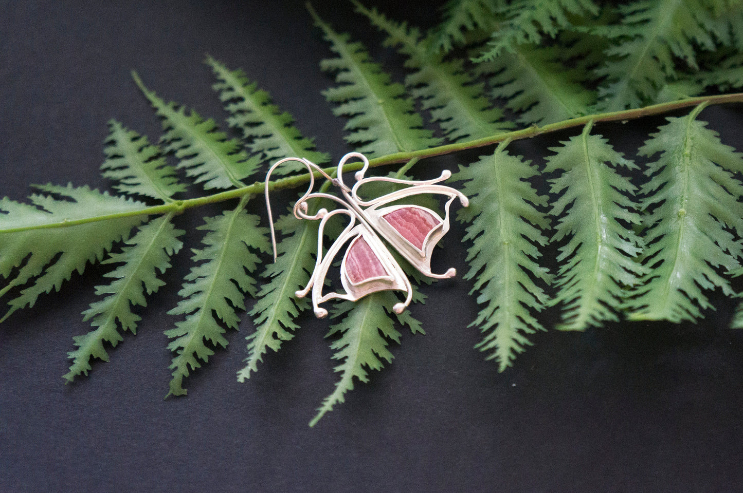 Pink rhodochrosite butterfly earrings