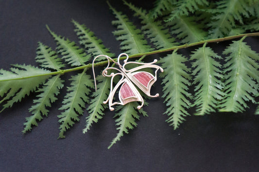 Pink rhodochrosite butterfly earrings