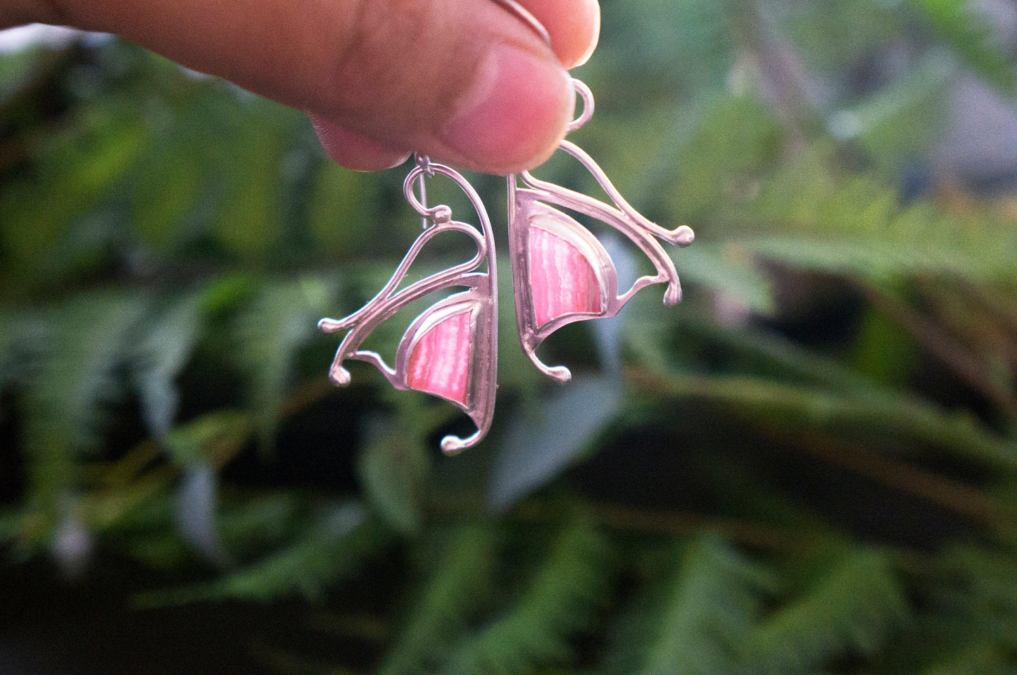 Pink rhodochrosite butterfly earrings