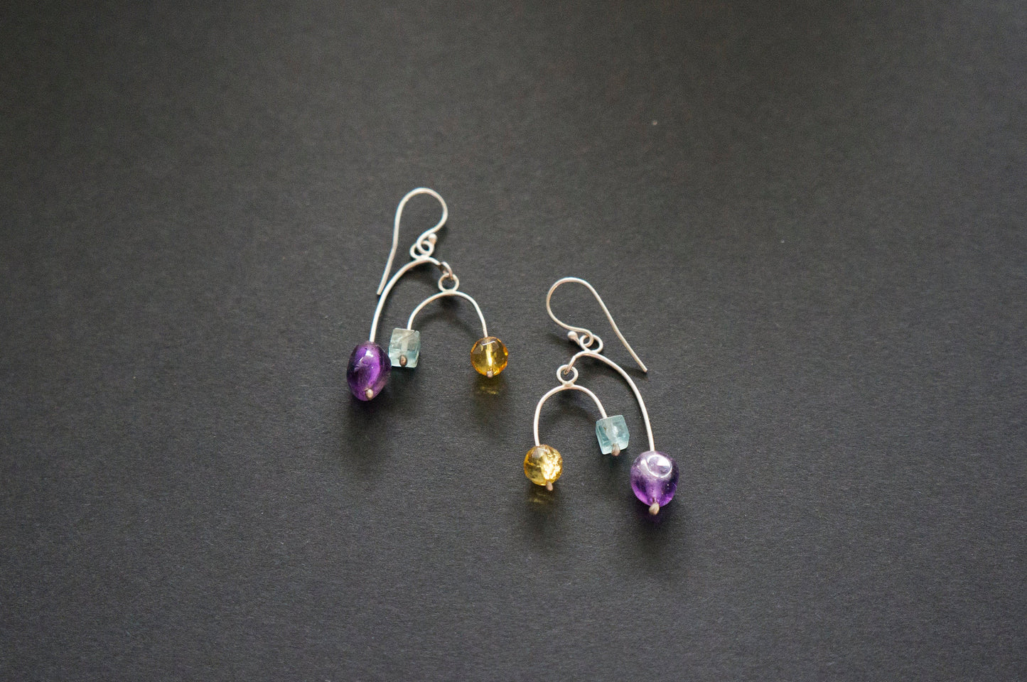 Multi gemstone silver mobile earrings