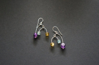 Multi gemstone silver mobile earrings