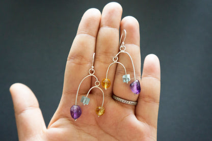 Multi gemstone silver mobile earrings