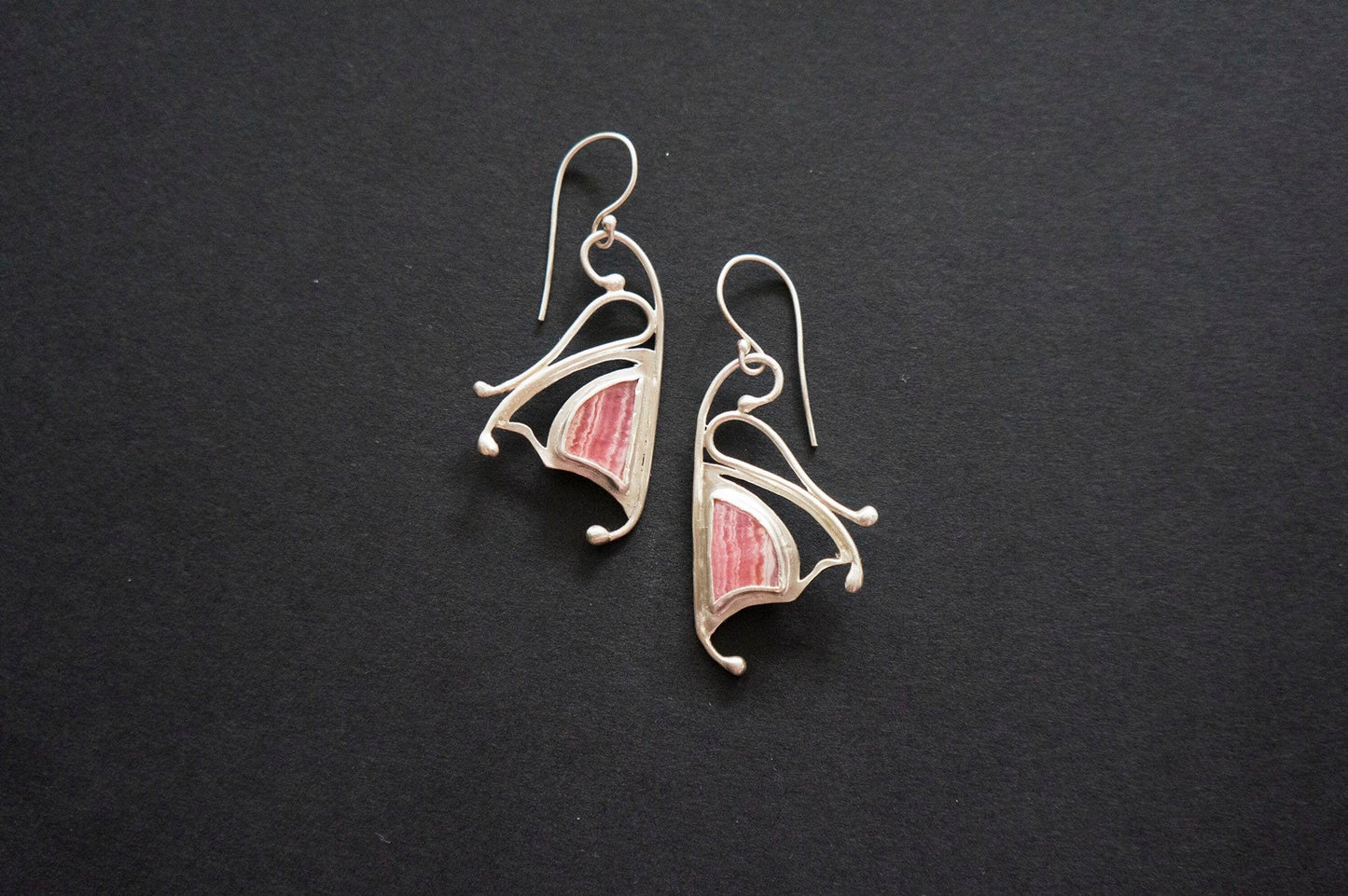 Pink rhodochrosite butterfly earrings
