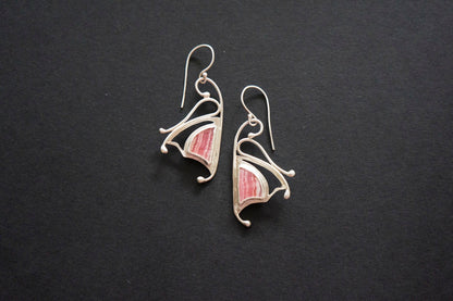 Pink rhodochrosite butterfly earrings