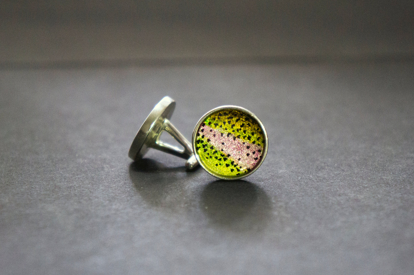 Sterling silver rainbow trout cuff links