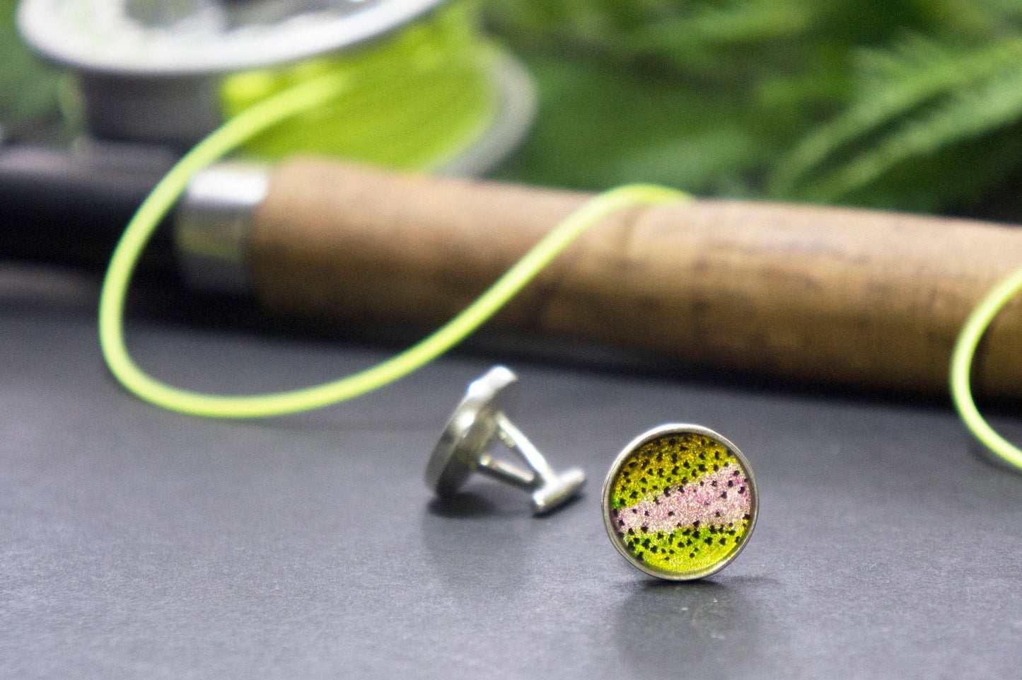 Sterling silver rainbow trout cuff links