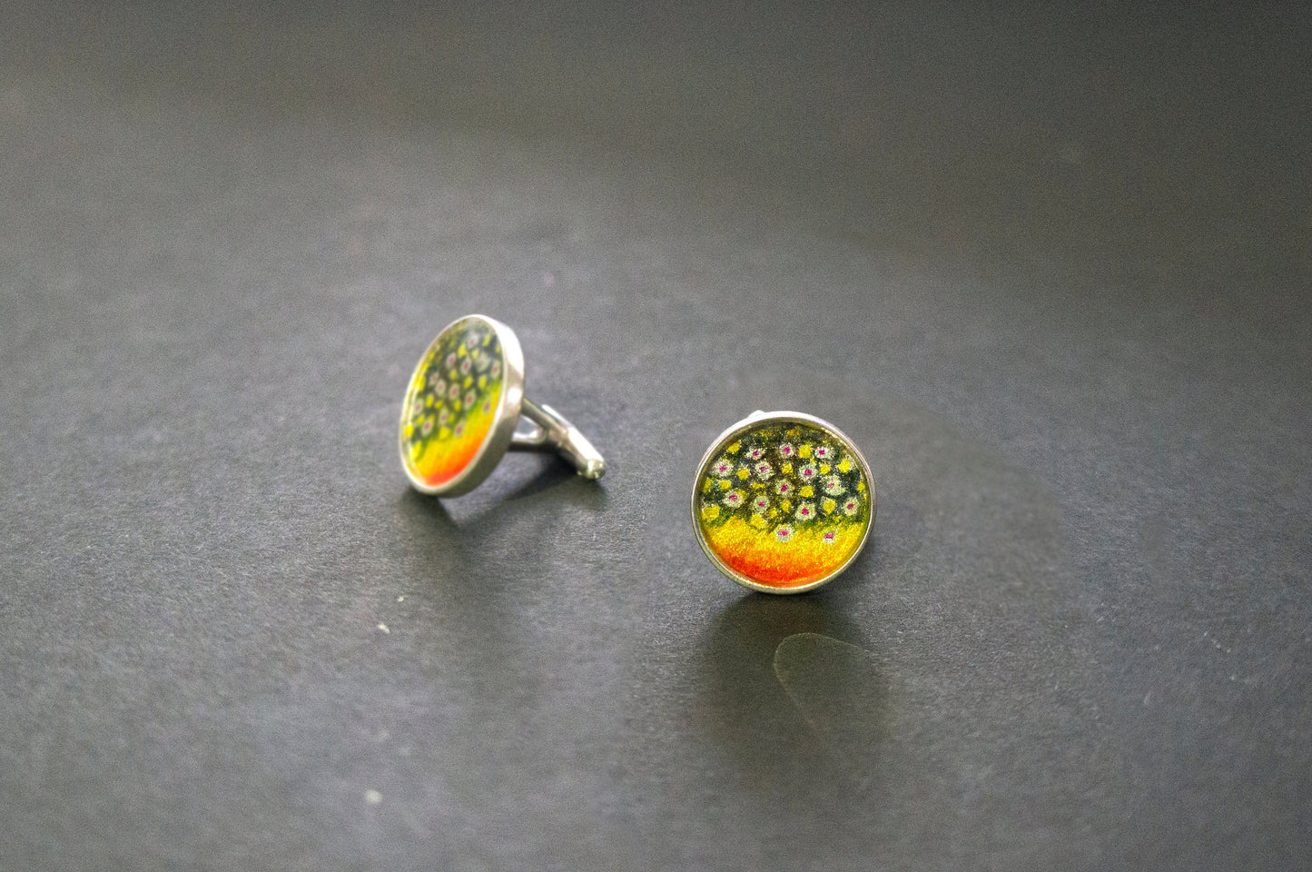 Brook trout sterling silver cuff links