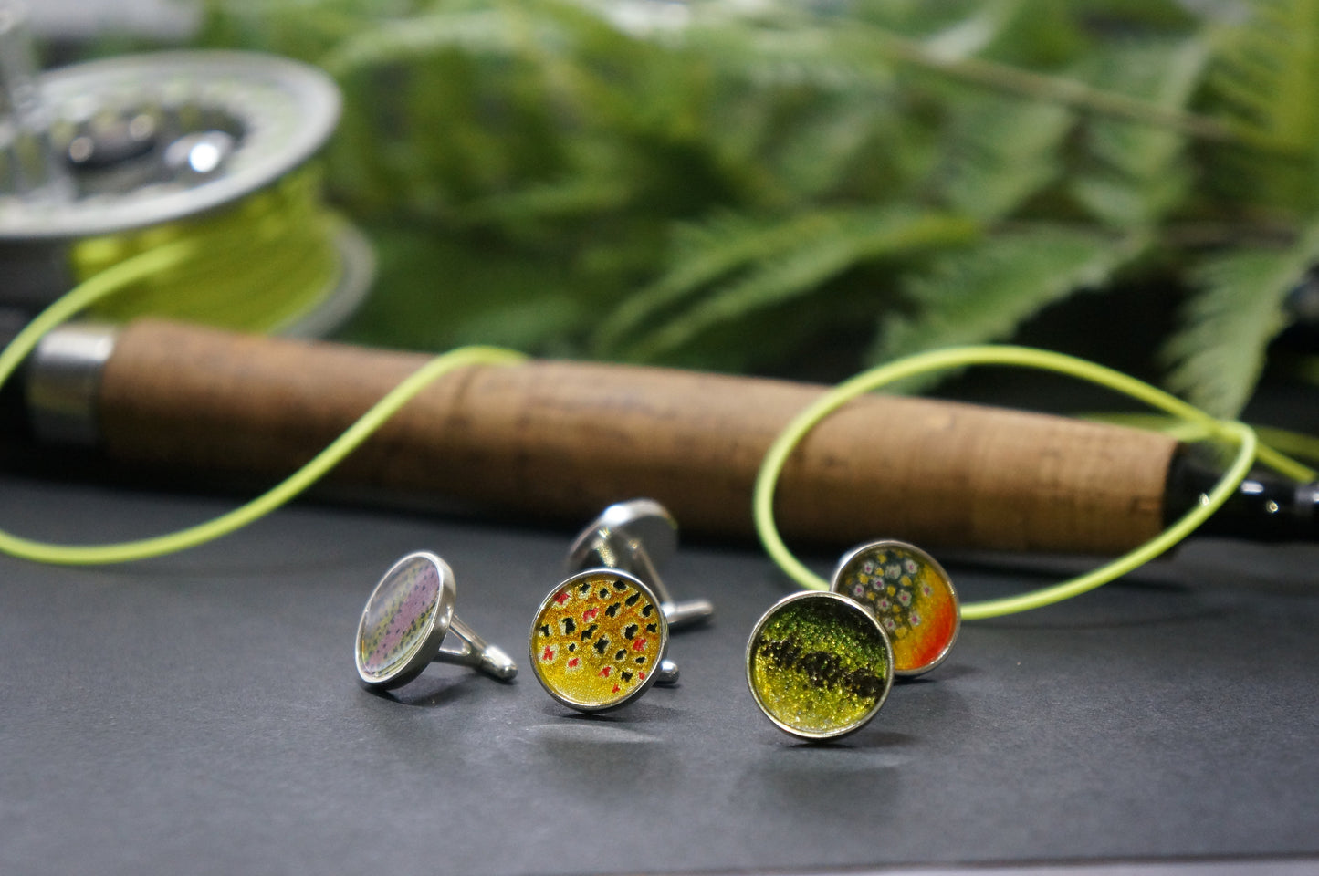 Brown trout sterling silver cuff links